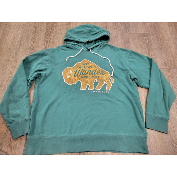 Life Is Good Not All Who Wander Are Lost Green Hoodie Sweatshirt Large - Picture 1 of 6